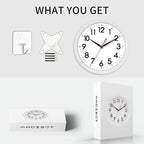 AKCISOT 12 Inch Wall Clock Silent Non Ticking Modern Wall Clocks Battery Operated, Analog Classic Clock Decorative for Bedroom, Kitchen, Home Office, Bathroom, School, Living Room (White)