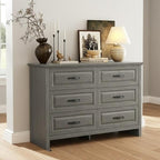 Marsail Farmhouse 6 Drawer Dresser, Wood Chest of Drawers with Natural Texture, Smooth Gliding Drawers, Versatile Storage Organizer Cabinet for Bedroom & Living Room, Grey