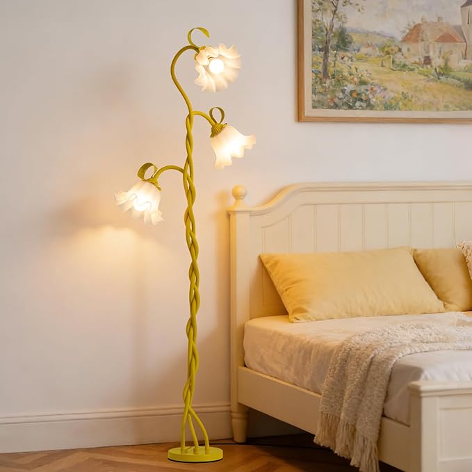 Flower Floor Lamp for Bedroom - 3 Color Temperatures Decorative Flower Tall Floor Reading Lamp with Flexible Neck for Bedroom Living Room Office Corner (Yellow)