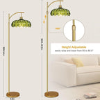 Gold Floor Lamps for Living Room Vintage Green Floor Lamp with Remote Control & Glass Lampshape,Dimmable Mid Century Modern Standing Lamp Tall Flower Lamp Brass Floor lamp for Bedroom Corner