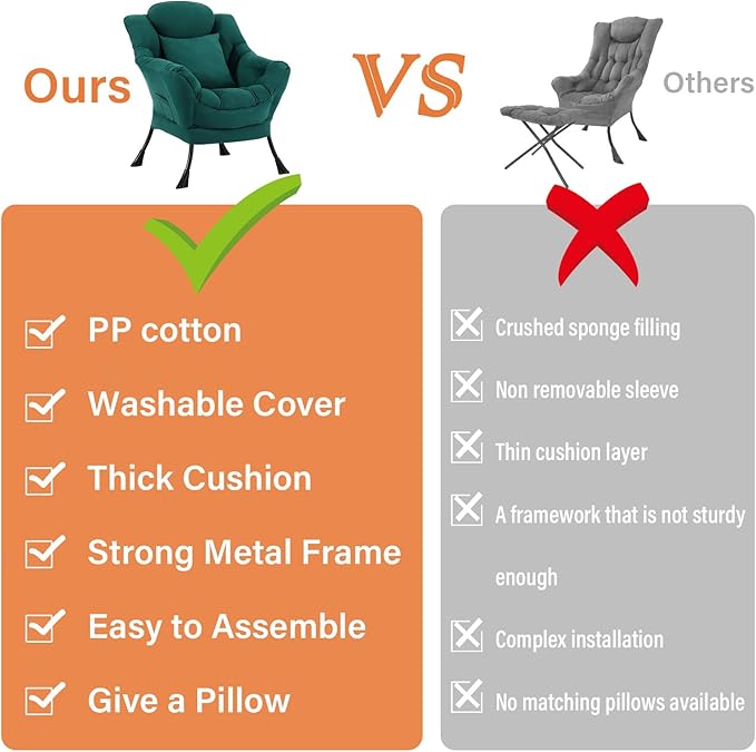 Lazy Chair for Living Room, Large Dark Green Lounge Accent Chair with a Throw Pillow, Leisure Sofa Chair Set, Comfy Reading Chair for Bedroom, Dorm Room, Office