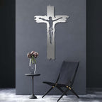 Idadey Jesus Metal Wall Art, Cross Metal Wall Art, Christian Cross Wall Decor, Religious Metal Wall Decor, Christian Gifts, Living Room Wall Decor, Housewarming Gifts (White, 35"x22"|90x56cm)