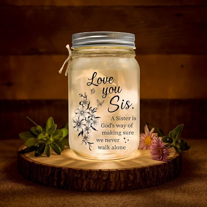A Sister Is God's Way We Never Walk Alone Lighting – Birthday Gift for Sister – Mason Jar With Lights Gift Ideas With Sentimental Quote – Big or Little Sisters Present – Thoughtful Gifts for Sisters
