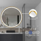 28 Inch Wall-Mounted Round Bathroom Mirror with LED-Lights - Frame Vanity Mirrors (28" x 28", Gold)