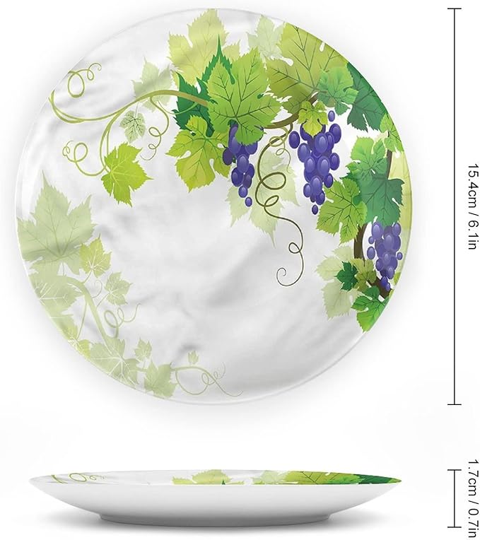 XISUNYA 8 Inch Decorative Plate, Vine Ceramic Stoneware, Grapes with Fresh Foliage Print Ceramic Wall Hanging for Fine Dining Upscale Events, Dinner Parties, Weddings, Catering, Muticolor