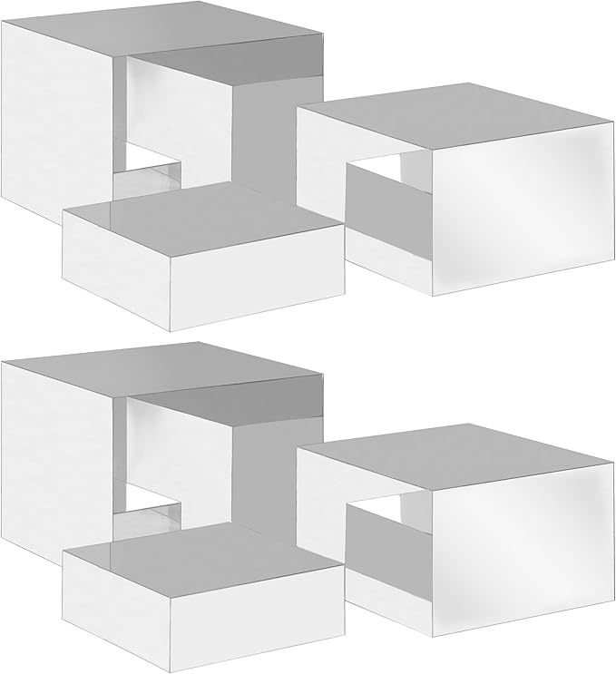 Red Co. Set of 3 Glossy Silver Acrylic Cube Display Nesting Risers with Hollow Bottoms - 2 Pack