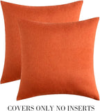 MIULEE Pack of 2 Decorative Outdoor Solid Waterproof Throw Pillow Covers Faux Linen Garden Farmhouse Cushion Cases for Summer Patio Tent Balcony Couch Sofa 12x12 Inch Orange