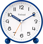 4.5" Antique Retro Analog Alarm Clock, Small Silent Battery Operated Clock with Manual Light, Snooze, Vintage Decor for Bedroom, Living Room, Office, Bedside,Desk（Blue）