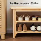 Shoe Rack Bench, 3-Tier Shoe Shelf Organizer,10-12 Pairs Entryway Storage Bench for Hallway, Bedroom, Living Room, Bedroom, Hold up to 550 lbs, Solid Wood, Natural