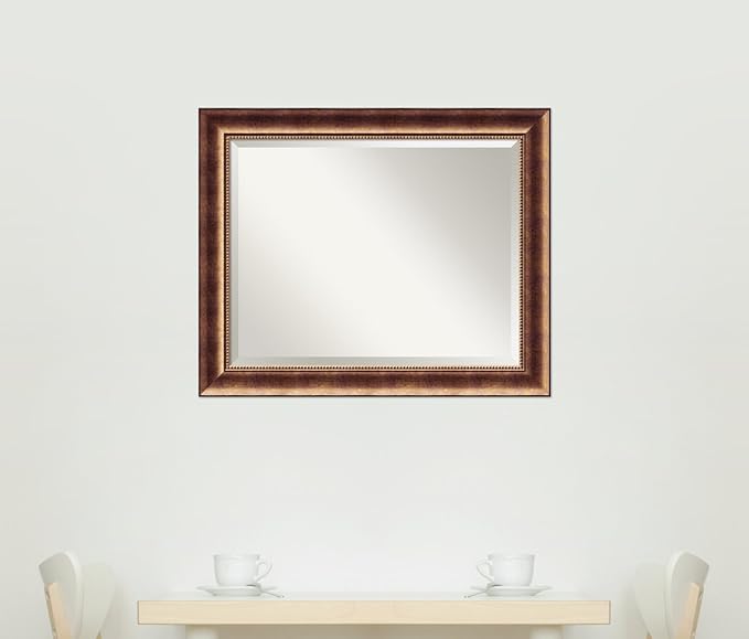 Amanti Art Bronze Wall Mirror 27x33 Manhattan Bronze Rectangle Bathroom Mirror for Wall Decor Living Room, Large Traditional Wood Frame, Hangs Horizonally and Vertically, Bathroom Decor, Beveled Edge
