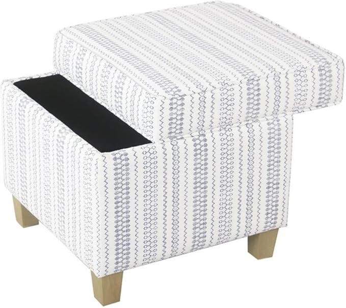 HomePop Home Decor | K7342-F2359 |Classic Square Storage Ottoman with Lift Off Lid | Ottoman with Storage for Living Room & Bedroom, Blue Stripe Large