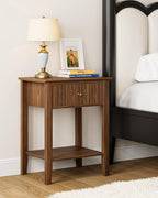 Fluted Nightstand, Farmhouse Night Stand with 1 Drawers, Mid Century Modern Side Accent Table,Bedside End Table for Bedroom, Living Room, Brown