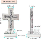 GIMORRTO Mirrored Cross Wall Decor, Crushed Diamond Crystal Glass, Religious Wall Art (Small tabletop with candle holder)