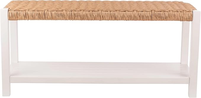 Alaterre Furniture Bench with Handcrafted Woven Rope Seat - Newport Collection 40-Inch Wood Bench with Storage Shelf for Entryway or Bedroom - Indoor Furniture (White)