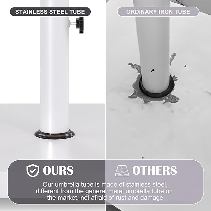 Sundale Outdoor Umbrella Base 42lbs with Stainless Steel Umbrella Tube, Heavy Duty Square Metal Built-in Cement Umbrella Stand, White