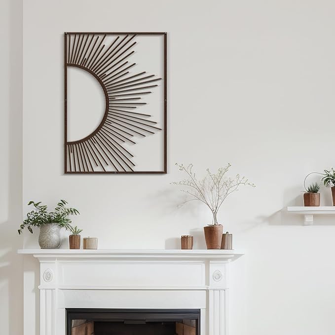SIGNLEADER Metal Wall Art Decor Shining Sun Minimalist Modern Abstract Wall Sculpture Hangings Home Decoration for Living Room, Bedroom, Bathroom, Kitchen, Outdoor - 24" Bronze