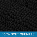 H.VERSAILTEX Bath Rugs for Bathroom Non Slip Bath Mats Extra Thick Chenille Striped Bath Rug Runners 47" x 17" Absorbent Fluffy Soft Shaggy Mats Dry Fast Plush Area Carpet for Bath Room - Black