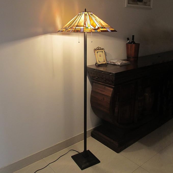 Tiffany Style Mission Floor Lamp 65" Tall Stained Glass Floor Standing Light Fixture for Living Room Reading Bedroom Office, Multi-Colored