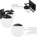 Ralbay Matte Black Bathroom Lights - 3-Light Mid Century Modern Vanity Lights with Milky Glass for Wall Lighting