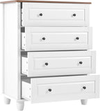 4-Drawer White Storage Cabinet, Wide Dresser with Brushed Metal Handles, Modern Organizer for Living Room, Hallway, Office, Entryway