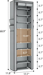 ROJASOP Shoe Rack with Covers 10 Tier Large Shoe Organizer Tall Shoe Closet Storage for 20-22 Pairs Shoe and Boot, Free Standing Shoe Rack Organizer for Closet, Entryway, Bedroom, Grey