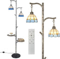 beaysyty Tiffany Style Stained Glass Retro Floor Lamp with Tray, Dimmable Floor Lamps, Custom Color Temperature Standing Lamp for Living Room and Bedroom, Painted Silver Gray