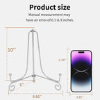Iron Plate Stands for Display, Foldable Book Holder & Easel Stand for Sign, Versatile Poster Stand and Small Plate Stand for Home Decor, Art, Photo Frame, Card, Crystal Display (Silver, 10 inch (2Pcs))