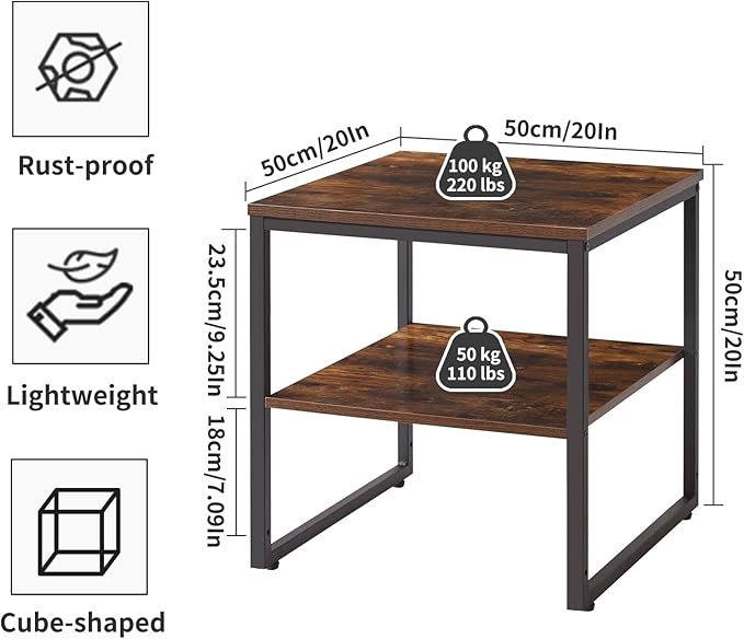 Small Table Stand 20 Inch, Multi-Functional Side & Printer Accent Table with Storage Shelf, Rustic Brown YD-TM153H