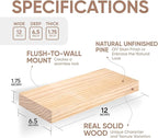 Homeforia Wood Floating Shelf 12 inch, High End Solid Natural Wood 12inch Floating Shelves for Wall Mounted, Unfinished Small Wooden Floating Shelves, Heavy Duty Bracket, 12 X 6.5 X 1.75 in, Set of 3