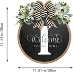 Circular Surname Front Door Welcome Sign - 26 Letter House Wreath, Front Porch Decorations, Year-Round Home Decor (I)