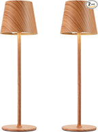 Cordless Table Lamp Rechargeable - Wood Grain 2 Pack 5000mAH Battery Operated Lamp for Counter, 3 Color Stepless Dimming Waterproof LED Wireless Lamp for Dining Kitchen, Outdoor Patio, Touch Control