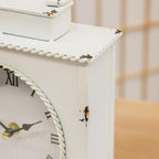 MODE HOME Vintage Mantel Clock, Large Rustic Distressed Metal Table Clock with Handle, Silent Non-Ticking Quartz Movement, Whitewashed Fireplace Shelf Desk Clock for Living Room Bedroom Office