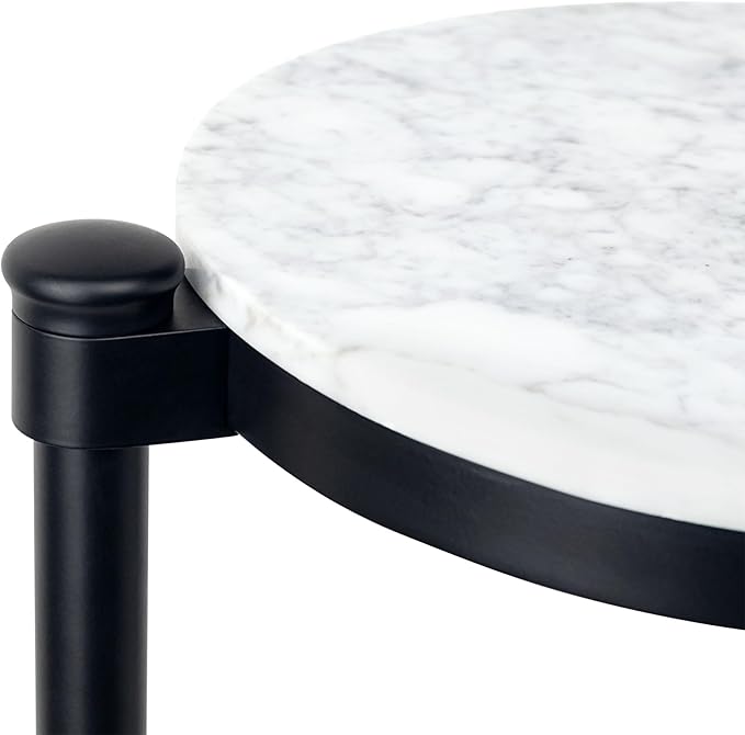 TEHOME Black Marble Drink Table Metal Martini Round Small Drink Side Table for Couch Marble C Shaped End Table for Sofa 10" diam,24.55" h