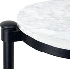 TEHOME Black Marble Drink Table Metal Martini Round Small Drink Side Table for Couch Marble C Shaped End Table for Sofa 10" diam,24.55" h