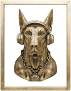 JJALIGHTS Animal Heads Wall Decor Doberman Resin Animals Sculptures Dobie Head Wall Hanging Decoration Imitation Copper vintage Wall Sculpture for Living Room Bedroom Office