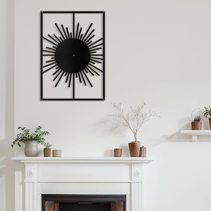 SIGNLEADER Metal Wall Art Decor Shining Sun Landscape Minimalist Modern Abstract Wall Sculpture Hangings Home Decoration for Living Room, Bedroom, Bathroom, Kitchen, Outdoor - 30" Black