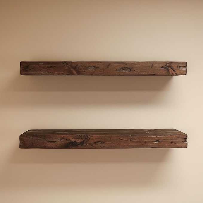 Urbandi Rustic Distressed Floating Shelves, Set of 2, Handmade Out of Pine Wood, 3 Inch Thick, Made in USA (Provincial, 24Lx3Hx8D)