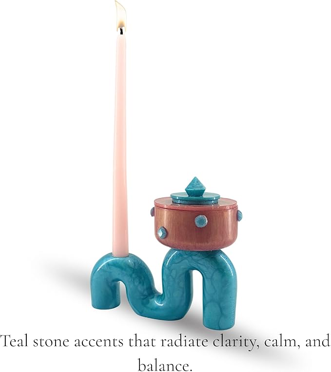 Centerpiece Pedestal Bowl & Candle Holder Stand – Rose Gold and Teal Stone Accents