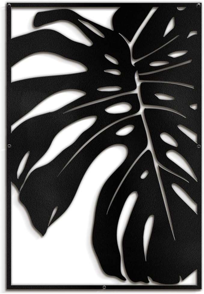 SIGNLEADER Metal Wall Art Decor Monstera Leaf Minimalist Modern Abstract Wall Sculpture Hangings Home Decoration for Living Room, Bedroom, Bathroom, Kitchen, Outdoor - 36" Black