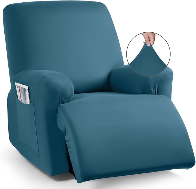 TAOCOCO Recliner Chair Covers 4-Pieces for Oversized Recliner, Stretch Recliner Cover for Large Chair Washable Polyester Soft Fabric Furniture Protector(Oversized Recliner, Turquoise Blue)