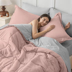 JOLLYVOGUE Full Comforter Set, Ultra-Soft Bed in a Bag Full Size 7 Pieces, Oeko-TEX Certified Bedding Set with Down Alternative Comforter, Sheets, Pillowcases & Shams, Pink & Light Grey