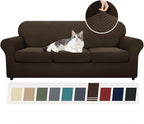 YEMYHOM Latest Checkered 4 Pieces Couch Covers for 3 Cushion Couch High Stretch Thickened Sofa Cover for Dogs Pets Elastic Slipcovers Living Room Furniture Protector (Dark Coffee), 71"-91"(3 CUSHIONS)