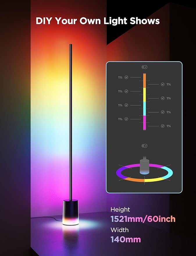 Govee Floor Lamp 2, RGBIC, Warm Cool White LED, Compatible with SmartThings, Matter, Alexa, 1725lm, Music Sync, Scene Modes, Smart Floor Lamp for Living Room, Bedroom, Black(1 Pack)