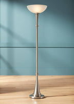 Possini Euro Design Burbank Modern Art Deco 70" Tall Standing Floor Lamp Large Torchiere Foot Dimmer Switch Silver Metal Brushed Nickel Finish Living Room Bedroom House Reading Office Home Decor