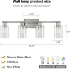 4 Light Bathroom Light Fixtures, Brushed Nickel Modern Bathroom Vanity Light with Clear Glass Shade, Bathroom Lighting Fixtures Over Mirror, Vanity Lights for Bathroom Mirror
