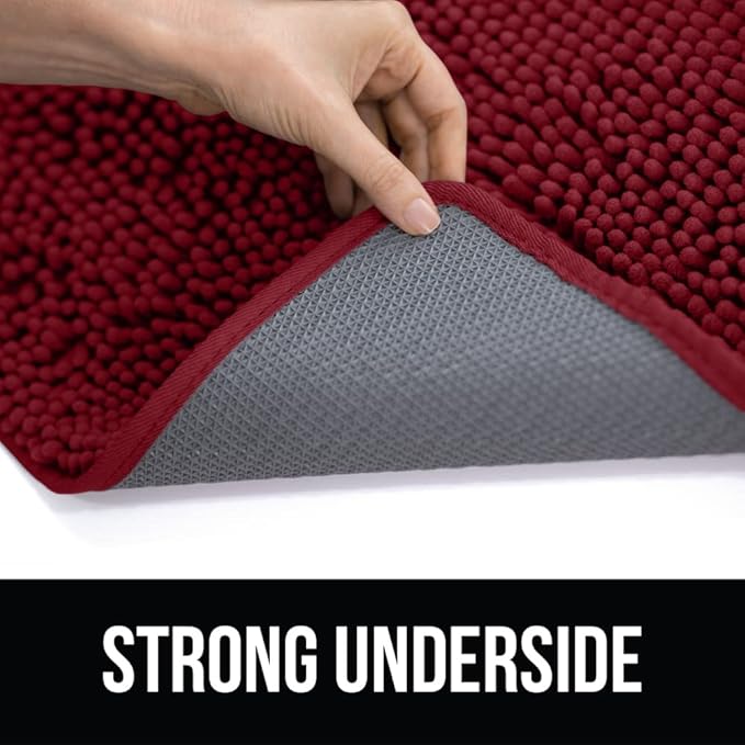 KANGAROO Bathroom Rugs, Chenille Soft Absorbent Bath Rug, Shaggy Shower Mat, Quick Dry Machine Wash Bathmat, Plush Carpet Mats for Tub, Bathtub and Room Home Decor Accessories, 36x24, Red