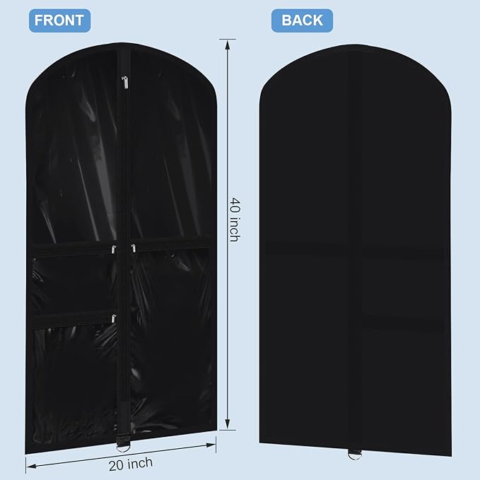 Geelin 14 Pcs Garment Bags for Dance Costumes PVC Clear with Zippers 20 x 40 Inch Garment Bag with Pockets Dance Costume Organizer Carrier for Storage Cover for Adult(Translucent Black)