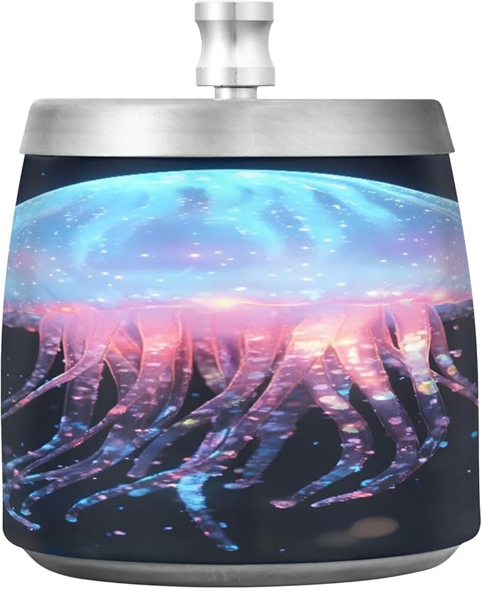 Jellyfish Ashtray with Lid, Outdoor Ashtrays for Patio, Stainless Steel Ashtray Odorless Smokeless for Home Office Balcony