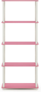 Furinno Turn-N-Tube 5-Tier Multipurpose Shelf / Display Rack / Storage Shelf / Bookshelf, Square Tubes, Pink/White