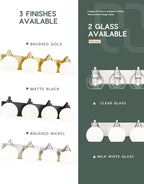 Bathroom Light Fixtures, 4 Light Brushed Nickel Vanity Light, 26 Inch Modern Wall Sconces with Globe Milk White Glass Shade, Vanity Lighting Fixtures Over Mirror, VL195-BN-ML-4